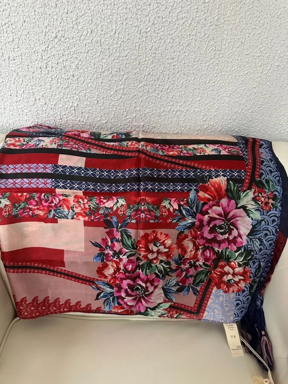 Johnny Was Pink Red Floral Silk Scarf
